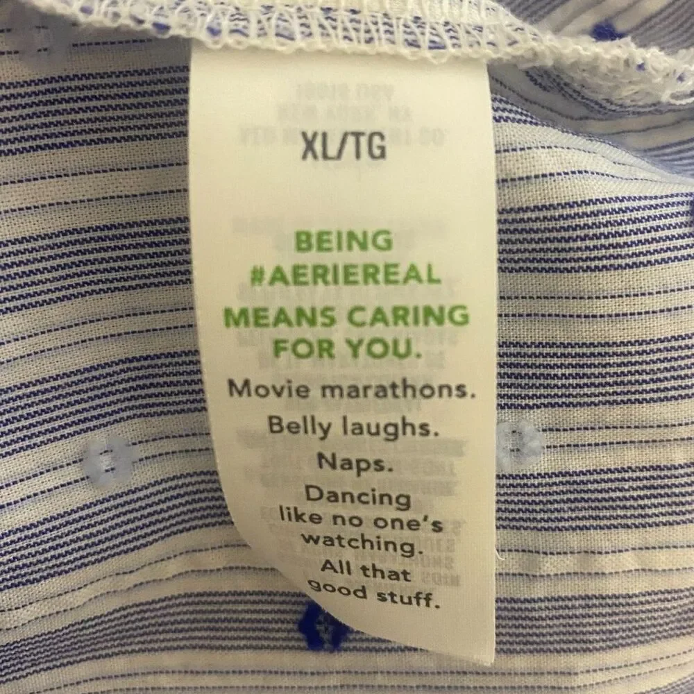 Aerie Off-Duty Poplin Tie Front Pajama Shirt Sz XL Blue Loungewear Streetwear